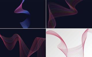 Set of 4 geometric wave pattern background Abstract waving line vector