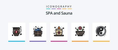 la línea de sauna llenó el paquete de 5 íconos que incluye. loto. loto. diseño de iconos creativos vector