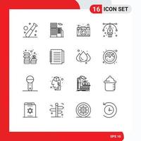 Universal Icon Symbols Group of 16 Modern Outlines of path art office anchor graphic Editable Vector Design Elements