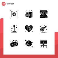 9 Solid Glyph concept for Websites Mobile and Apps globe switch call joystick health Editable Vector Design Elements