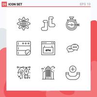 Pack of 9 Modern Outlines Signs and Symbols for Web Print Media such as interface browser management server backup Editable Vector Design Elements