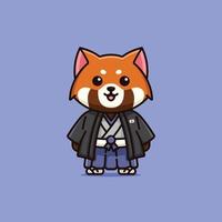 Cute national animal red panda wearing japanese national dress  cartoon illustration vector