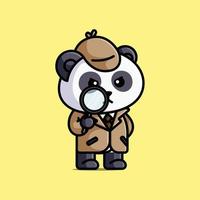 Cute detective panda with with a magnifying glass cartoon illustration animal isolated free vector