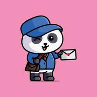 lindo panda cartero con una bolsa y sosteniendo una carta ilustración de dibujos animados naturaleza animal aislada vector