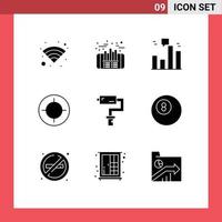 Universal Icon Symbols Group of 9 Modern Solid Glyphs of painter paint roller finance target focus Editable Vector Design Elements