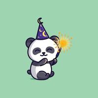 panda de dibujos animados lindo con fuegos artificiales en año nuevo ilustración simple gratis vector