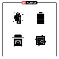 4 Universal Solid Glyph Signs Symbols of brain postbox idea power heart Editable Vector Design Elements