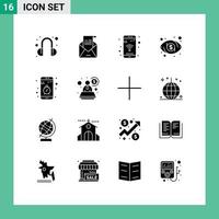 Universal Icon Symbols Group of 16 Modern Solid Glyphs of mobile app app vision dollar Editable Vector Design Elements