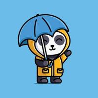 Cute postman panda wearing a raincoat and holding an umbrella cartoon illustration animal nature vector