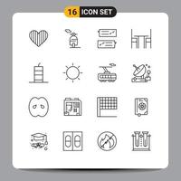 Universal Icon Symbols Group of 16 Modern Outlines of table furniture chat desk support Editable Vector Design Elements