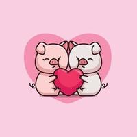 Cute pig huge love heart cartoon vector icon illustration animal isolated