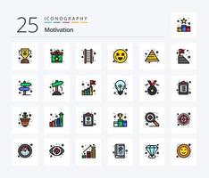 Paquete de íconos llenos de 25 líneas de motivación que incluye carrera. emoticonos sorpresa. afecto. éxito vector