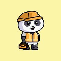 lindo contratista panda con un casco de construcción y chaleco vector de ilustración gratis