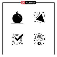 Pack of 4 Modern Solid Glyphs Signs and Symbols for Web Print Media such as fruit good fireworks decoration acknowledge Editable Vector Design Elements