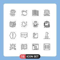 Outline Pack of 16 Universal Symbols of auction storage house hdd data Editable Vector Design Elements