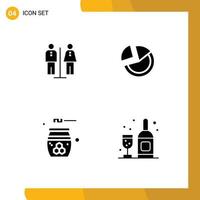 Set of 4 Vector Solid Glyphs on Grid for elevator beauty service diagram grooming Editable Vector Design Elements