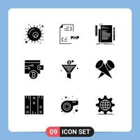 Stock Vector Icon Pack of 9 Line Signs and Symbols for filter money file bitcoin programming Editable Vector Design Elements