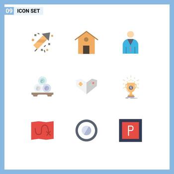 9 Thematic Vector Flat Colors and Editable Symbols of videogame towels interface spa relax Editable Vector Design Elements