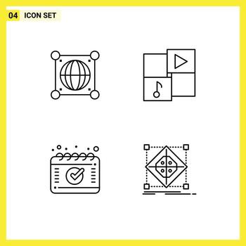 4 Line concept for Websites Mobile and Apps globe calendar scince player architecture Editable Vector Design Elements