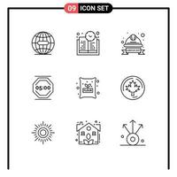 Pack of 9 creative Outlines of cooking work hard stop stop work Editable Vector Design Elements