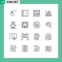 Pack of 16 creative Outlines of flow data static chart production line Editable Vector Design Elements