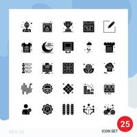 User Interface Pack of 25 Basic Solid Glyphs of compose web trophy page first Editable Vector Design Elements