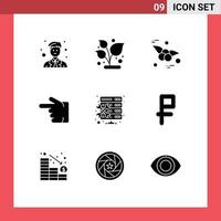 Universal Icon Symbols Group of 9 Modern Solid Glyphs of maintenance admin cherry left forefinger Editable Vector Design Elements