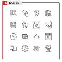 Universal Icon Symbols Group of 16 Modern Outlines of electricity device croup cable mind Editable Vector Design Elements