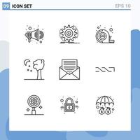 Modern Set of 9 Outlines Pictograph of envelope contact measuring communication nature Editable Vector Design Elements