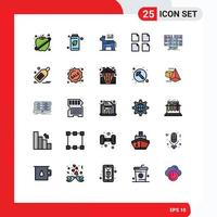 Set of 25 Modern UI Icons Symbols Signs for data center donkey multiple documents Editable Vector Design Elements