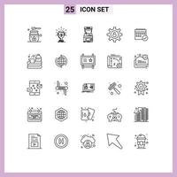 Group of 25 Modern Lines Set for settings protection reward play game Editable Vector Design Elements