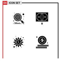 Pack of 4 Modern Solid Glyphs Signs and Symbols for Web Print Media such as engine seo setting finance online Editable Vector Design Elements
