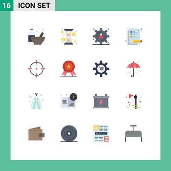 Editable Vector Line Pack of 16 Simple Flat Colors of target aim cash study lecture Editable Pack of Creative Vector Design Elements