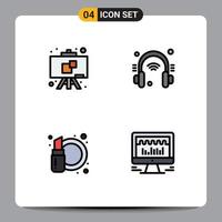Modern Set of 4 Filledline Flat Colors Pictograph of chalkboard cosmetics headphone internet of things computer Editable Vector Design Elements