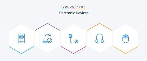 paquete de 25 iconos azules de dispositivos que incluye soporte. auriculares. artilugio. hardware. cable vector