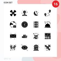 User Interface Pack of 16 Basic Solid Glyphs of global database night app pin Editable Vector Design Elements