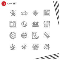 Set of 16 Modern UI Icons Symbols Signs for development coding china browser web Editable Vector Design Elements