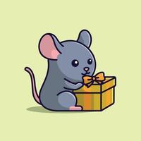 Vector cute cartoon mouse with gift box free simple illustration
