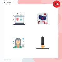 Group of 4 Modern Flat Icons Set for school blogger education map female Editable Vector Design Elements