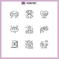 Set of 9 Vector Outlines on Grid for rating media love food baking Editable Vector Design Elements