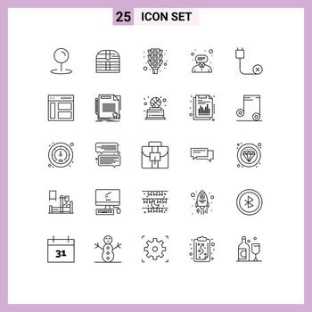 Pack of 25 Modern Lines Signs and Symbols for Web Print Media such as devices computers signal support customer Editable Vector Design Elements