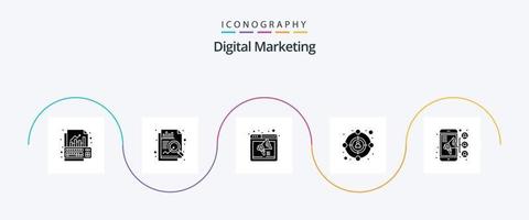 paquete de iconos de glifo 5 de marketing digital que incluye equipo. objetivo. navegador. cliente. página web vector