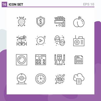 Pack of 16 Modern Outlines Signs and Symbols for Web Print Media such as park table technology peach size Editable Vector Design Elements