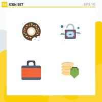 conjunto de 4 iconos planos vectoriales en cuadrícula para elementos de diseño vectorial editables de seguridad de bolsa de bloqueo de escudo donut vector