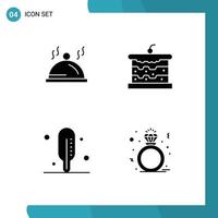 Modern Set of 4 Solid Glyphs and symbols such as hotel thermometer servise cake present Editable Vector Design Elements