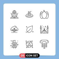 Stock Vector Icon Pack of 9 Line Signs and Symbols for nature ecology food scince data Editable Vector Design Elements