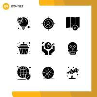 9 Universal Solid Glyph Signs Symbols of music dj delete club cup Editable Vector Design Elements