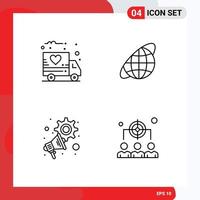 4 Universal Line Signs Symbols of delivery megaphone globe universe business Editable Vector Design Elements