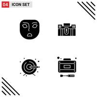 Modern Set of 4 Solid Glyphs Pictograph of angry travel briefcase holding process Editable Vector Design Elements