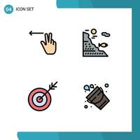 Filledline Flat Color Pack of 4 Universal Symbols of fingers dart under rock target Editable Vector Design Elements